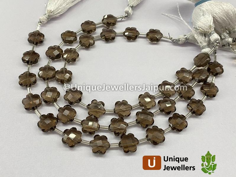 Smoky Faceted Flower Beads